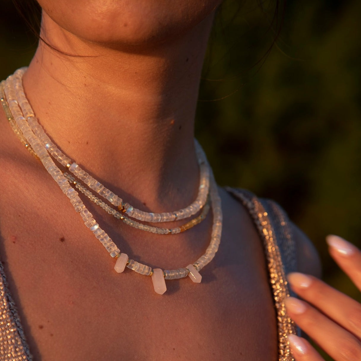 Moonstone Crystal Trio Necklace; the feminine energy stone